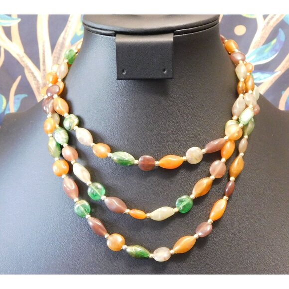 Vintage Earth Tone Lucite Beaded Layered Necklace - Picture 2 of 3